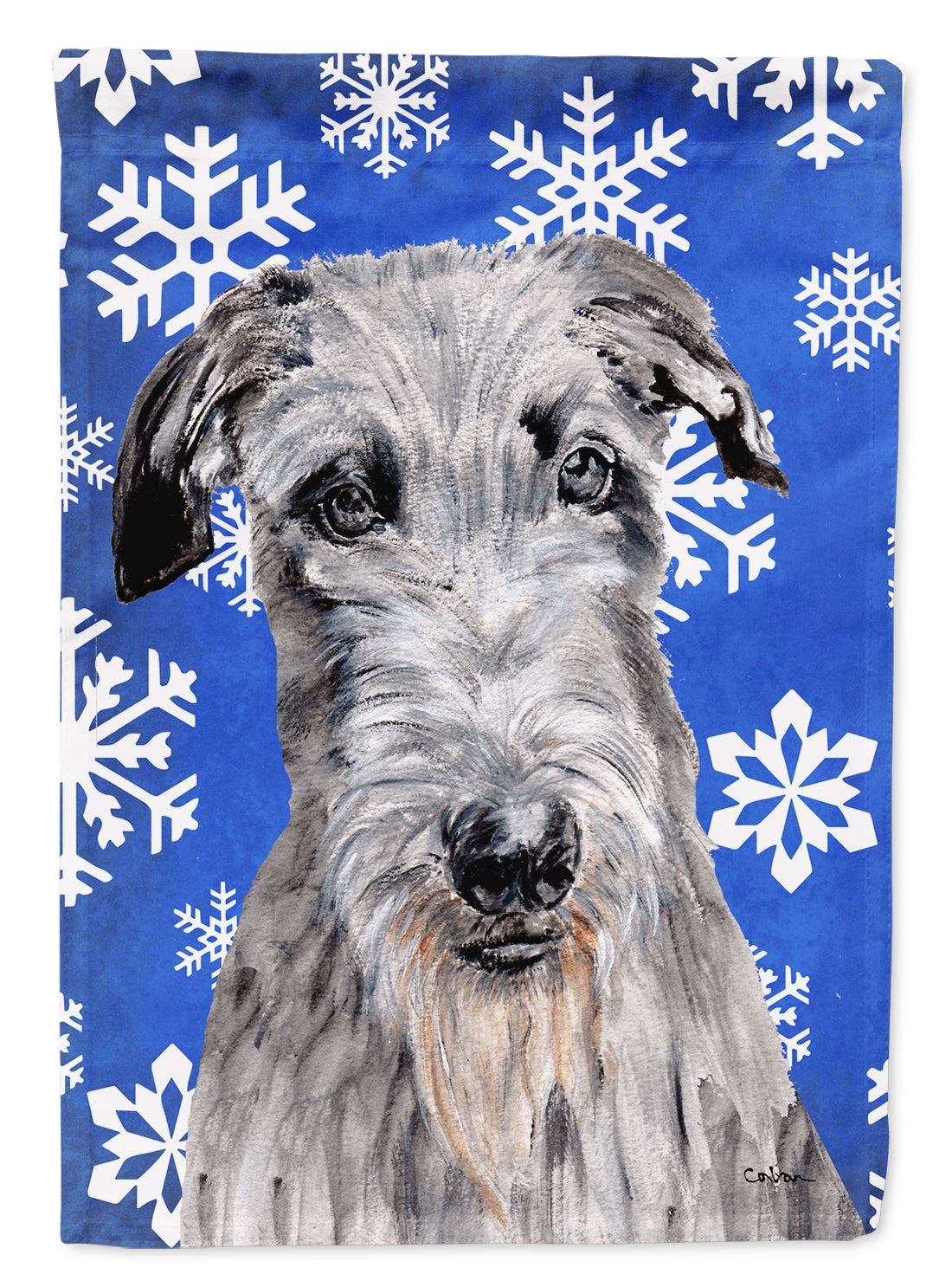 Scottish Deerhound Winter Snowflakes House Flag 28x40 Porch Sleeve Pole Decorative Outside Yard Banner Artwork Wall Hanging, Polyester