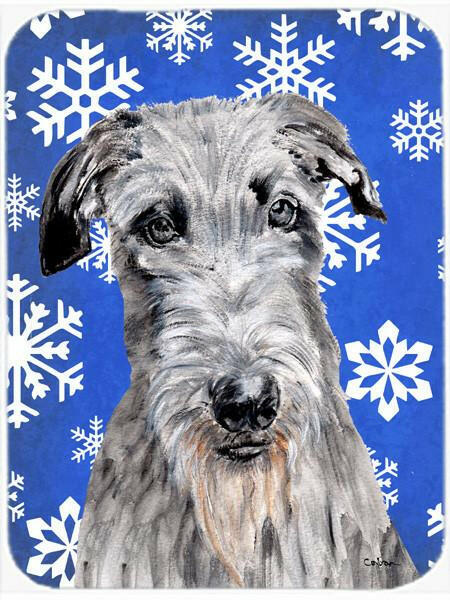 Scottish Deerhound Winter Snowflakes Cutting Board Tempered Glass Kitchen Cutting Surface, Heat Resistant Chopping, Non-Slip Feet, Food Prep & Serving
