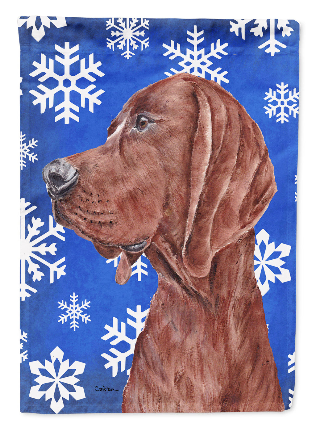 Redbone Coonhound Winter Snowflakes House Flag 28x40 Porch Sleeve Pole Decorative Outside Yard Banner Artwork Wall Hanging, Polyester