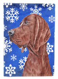 Redbone Coonhound Winter Snowflakes House Flag 28x40 Porch Sleeve Pole Decorative Outside Yard Banner Artwork Wall Hanging, Polyester