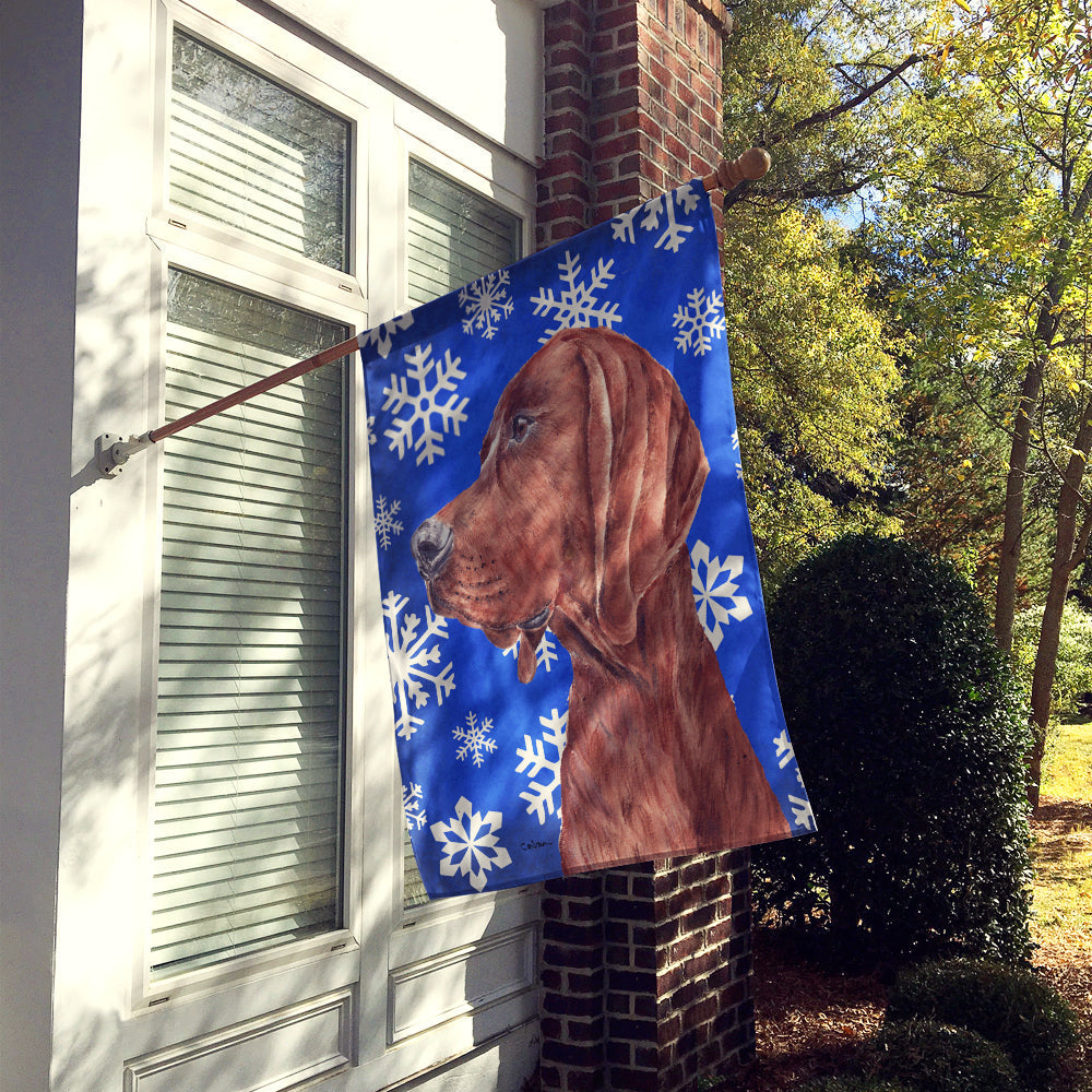 Redbone Coonhound Winter Snowflakes House Flag 28x40 Porch Sleeve Pole Decorative Outside Yard Banner Artwork Wall Hanging, Polyester