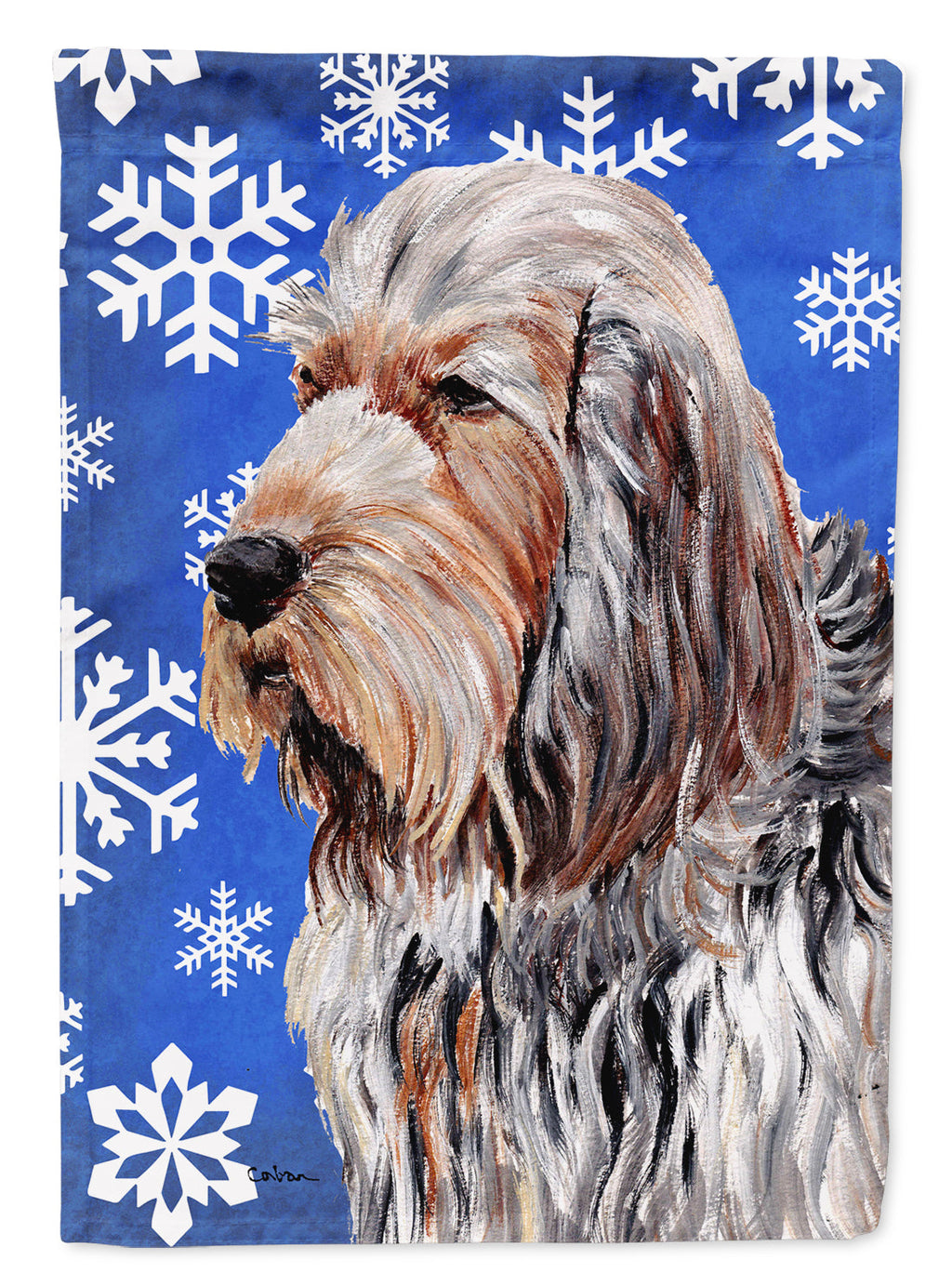 Otterhound Winter Snowflakes House Flag 28x40 Porch Sleeve Pole Decorative Outside Yard Banner Artwork Wall Hanging, Polyester