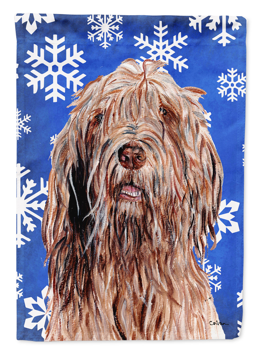 Otterhound Winter Snowflakes House Flag 28x40 Porch Sleeve Pole Decorative Outside Yard Banner Artwork Wall Hanging, Polyester