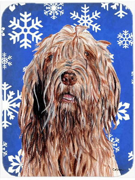 Otterhound Winter Snowflakes Cutting Board Tempered Glass Kitchen Cutting Surface, Heat Resistant Chopping, Non-Slip Feet, Food Prep & Serving