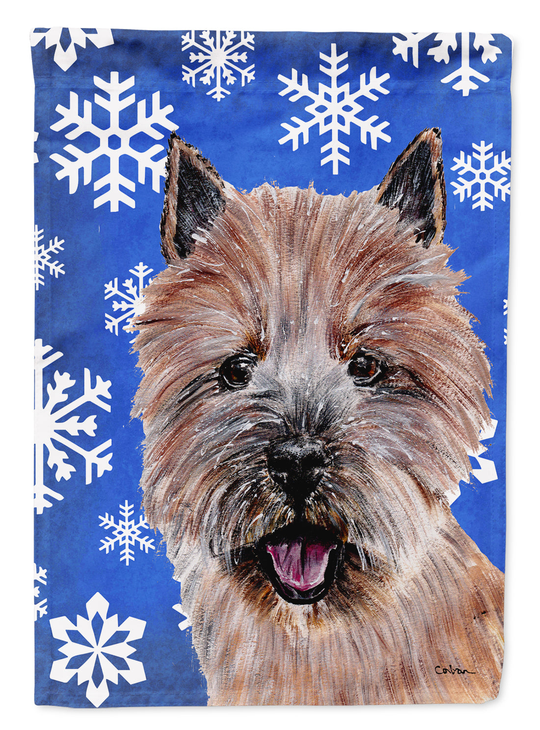 Norwich Terrier Winter Snowflakes House Flag 28x40 Porch Sleeve Pole Decorative Outside Yard Banner Artwork Wall Hanging, Polyester