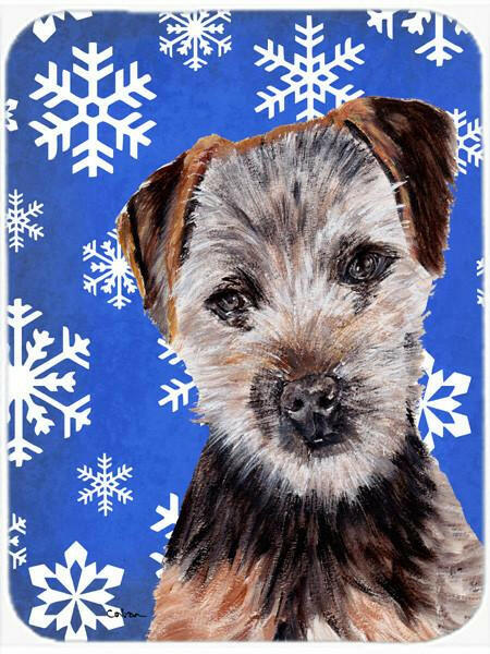 Norfolk Terrier Puppy Winter Snowflakes Cutting Board Tempered Glass Kitchen Cutting Surface, Heat Resistant Chopping, Non-Slip Feet, Food Prep & Serving