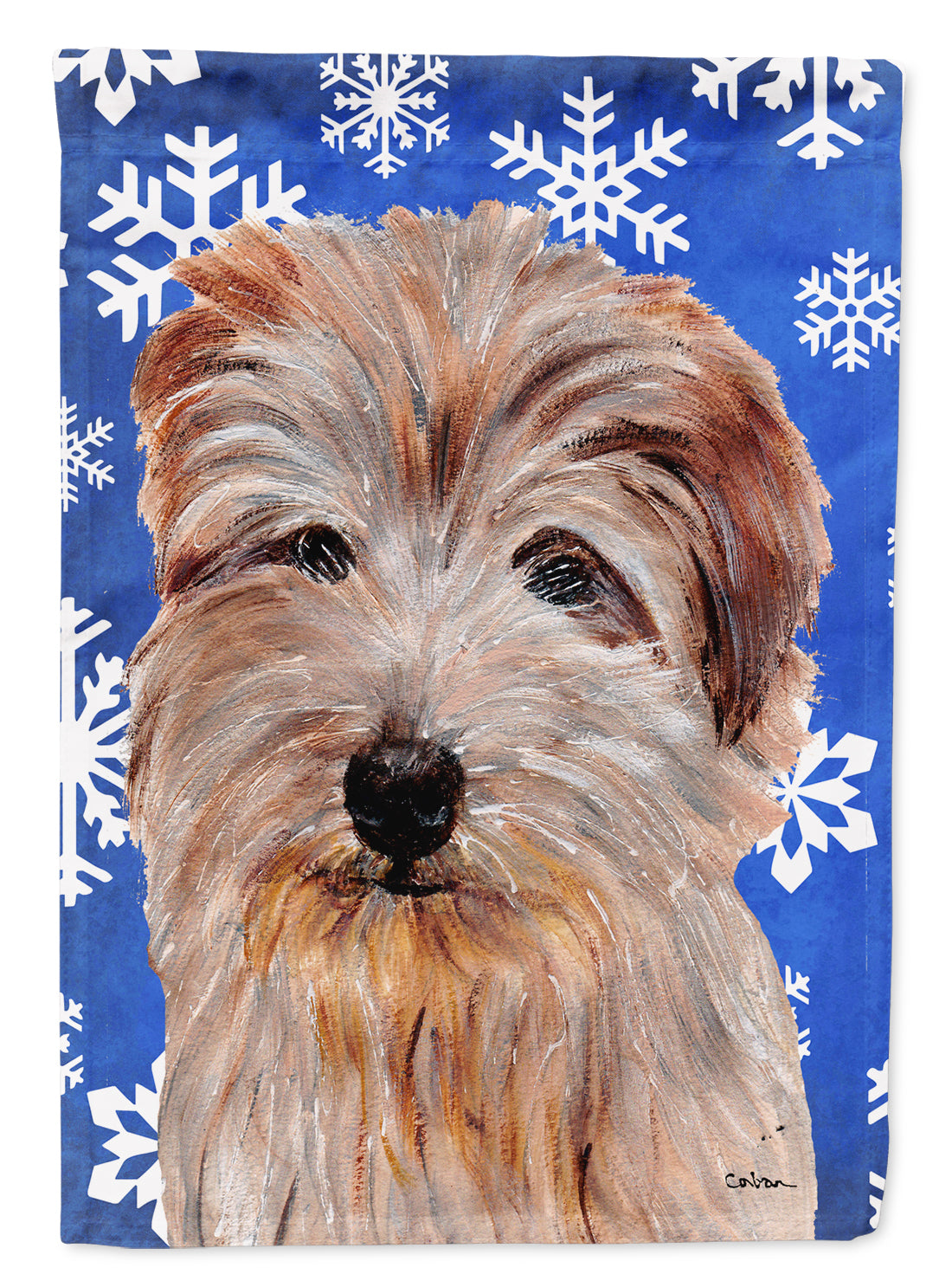 Norfolk Terrier Winter Snowflakes House Flag 28x40 Porch Sleeve Pole Decorative Outside Yard Banner Artwork Wall Hanging, Polyester
