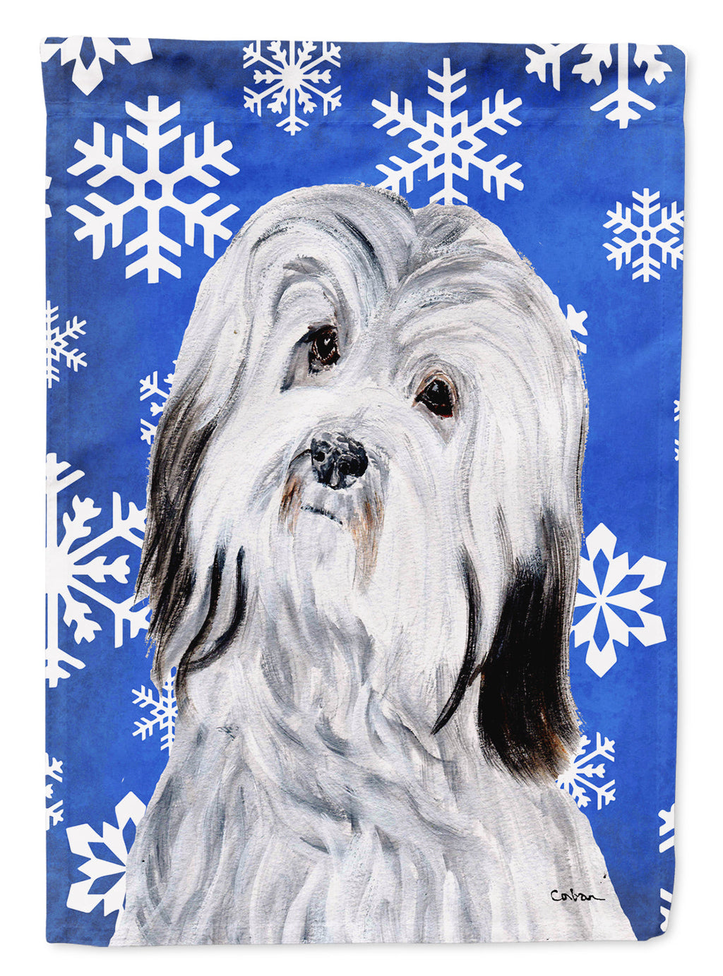 Havanese Winter Snowflakes House Flag 28x40 Porch Sleeve Pole Decorative Outside Yard Banner Artwork Wall Hanging, Polyester