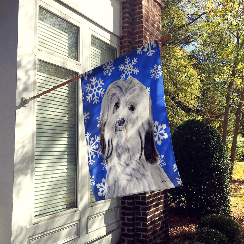 Havanese Winter Snowflakes House Flag 28x40 Porch Sleeve Pole Decorative Outside Yard Banner Artwork Wall Hanging, Polyester