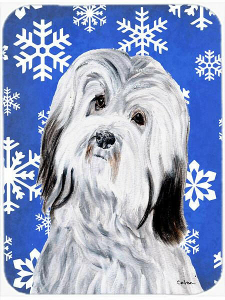 Havanese Winter Snowflakes Cutting Board Tempered Glass Kitchen Cutting Surface, Heat Resistant Chopping, Non-Slip Feet, Food Prep & Serving
