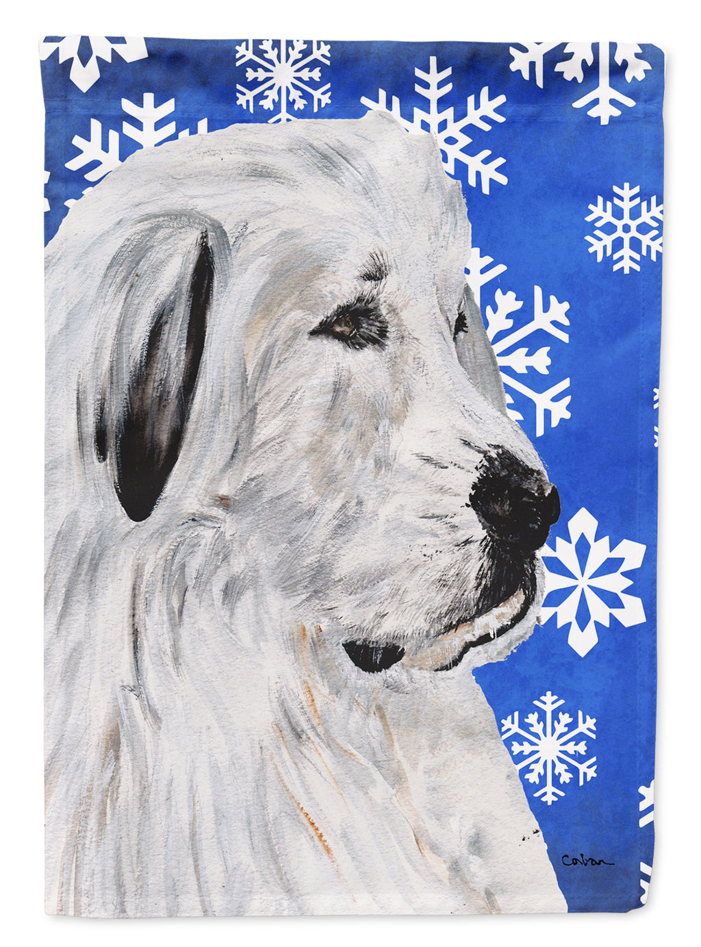 Great Pyrenees Winter Snowflakes House Flag 28x40 Porch Sleeve Pole Decorative Outside Yard Banner Artwork Wall Hanging, Polyester
