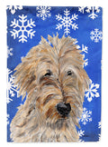 Golden Doodle 2 Winter Snowflakes House Flag 28x40 Porch Sleeve Pole Decorative Outside Yard Banner Artwork Wall Hanging, Polyester
