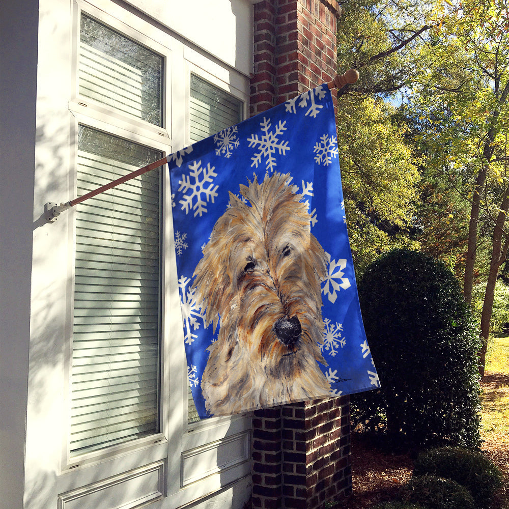 Golden Doodle 2 Winter Snowflakes House Flag 28x40 Porch Sleeve Pole Decorative Outside Yard Banner Artwork Wall Hanging, Polyester