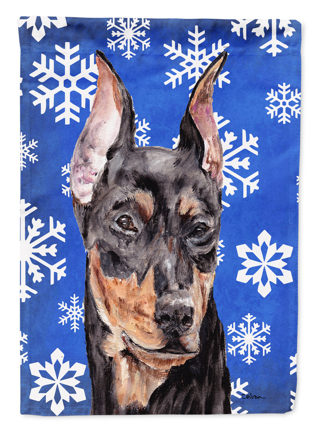German Pinscher Winter Snowflakes House Flag 28x40 Porch Sleeve Pole Decorative Outside Yard Banner Artwork Wall Hanging, Polyester