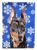 German Pinscher Winter Snowflakes House Flag 28x40 Porch Sleeve Pole Decorative Outside Yard Banner Artwork Wall Hanging, Polyester