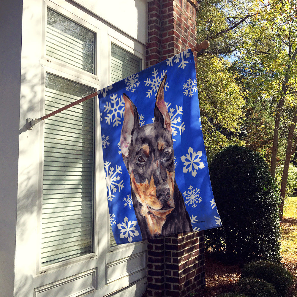 German Pinscher Winter Snowflakes House Flag 28x40 Porch Sleeve Pole Decorative Outside Yard Banner Artwork Wall Hanging, Polyester