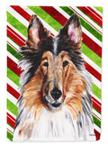 Collie Candy Cane Christmas House Flag 28x40 Porch Sleeve Pole Decorative Outside Yard Banner Artwork Wall Hanging, Polyester