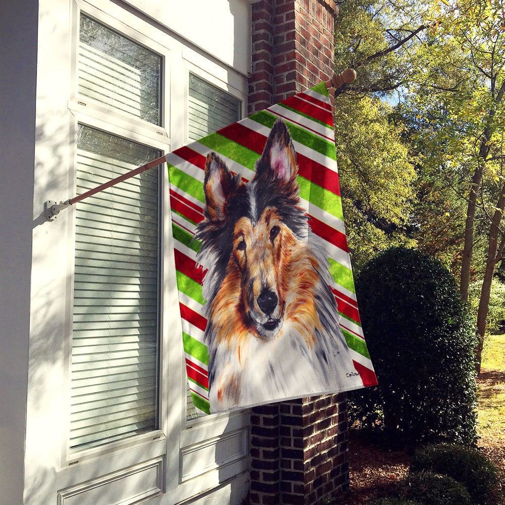 Collie Candy Cane Christmas House Flag 28x40 Porch Sleeve Pole Decorative Outside Yard Banner Artwork Wall Hanging, Polyester