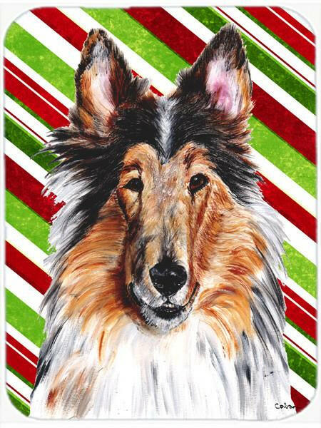 Collie Candy Cane Christmas Cutting Board Tempered Glass Kitchen Cutting Surface, Heat Resistant Chopping, Non-Slip Feet, Food Prep & Serving