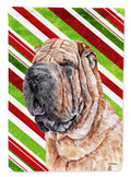 Shar Pei Candy Cane Christmas House Flag 28x40 Porch Sleeve Pole Decorative Outside Yard Banner Artwork Wall Hanging, Polyester