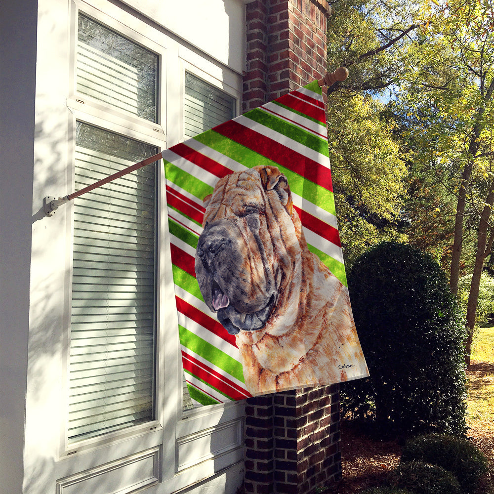 Shar Pei Candy Cane Christmas House Flag 28x40 Porch Sleeve Pole Decorative Outside Yard Banner Artwork Wall Hanging, Polyester
