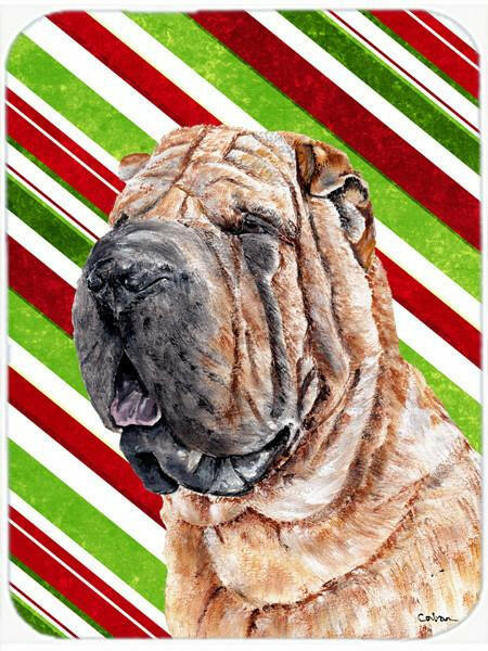 Shar Pei Candy Cane Christmas Cutting Board Tempered Glass Kitchen Cutting Surface, Heat Resistant Chopping, Non-Slip Feet, Food Prep & Serving