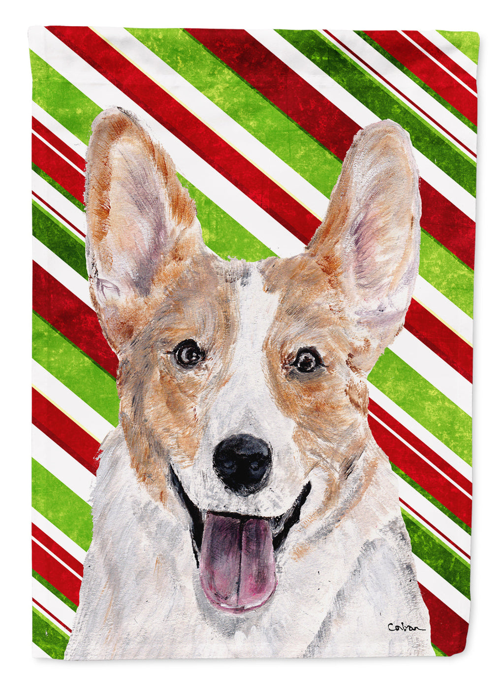 Cardigan Corgi Candy Cane Christmas House Flag 28x40 Porch Sleeve Pole Decorative Outside Yard Banner Artwork Wall Hanging, Polyester