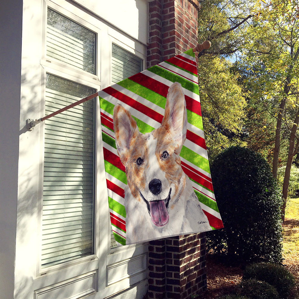 Cardigan Corgi Candy Cane Christmas House Flag 28x40 Porch Sleeve Pole Decorative Outside Yard Banner Artwork Wall Hanging, Polyester