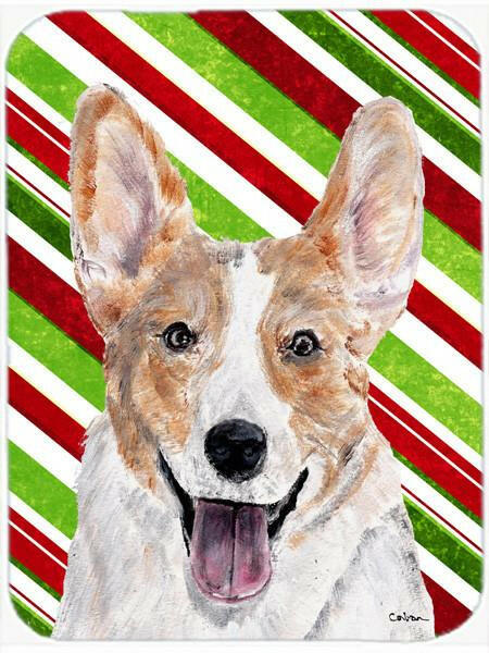 Cardigan Corgi Candy Cane Christmas Cutting Board Tempered Glass Kitchen Cutting Surface, Heat Resistant Chopping, Non-Slip Feet, Food Prep & Serving