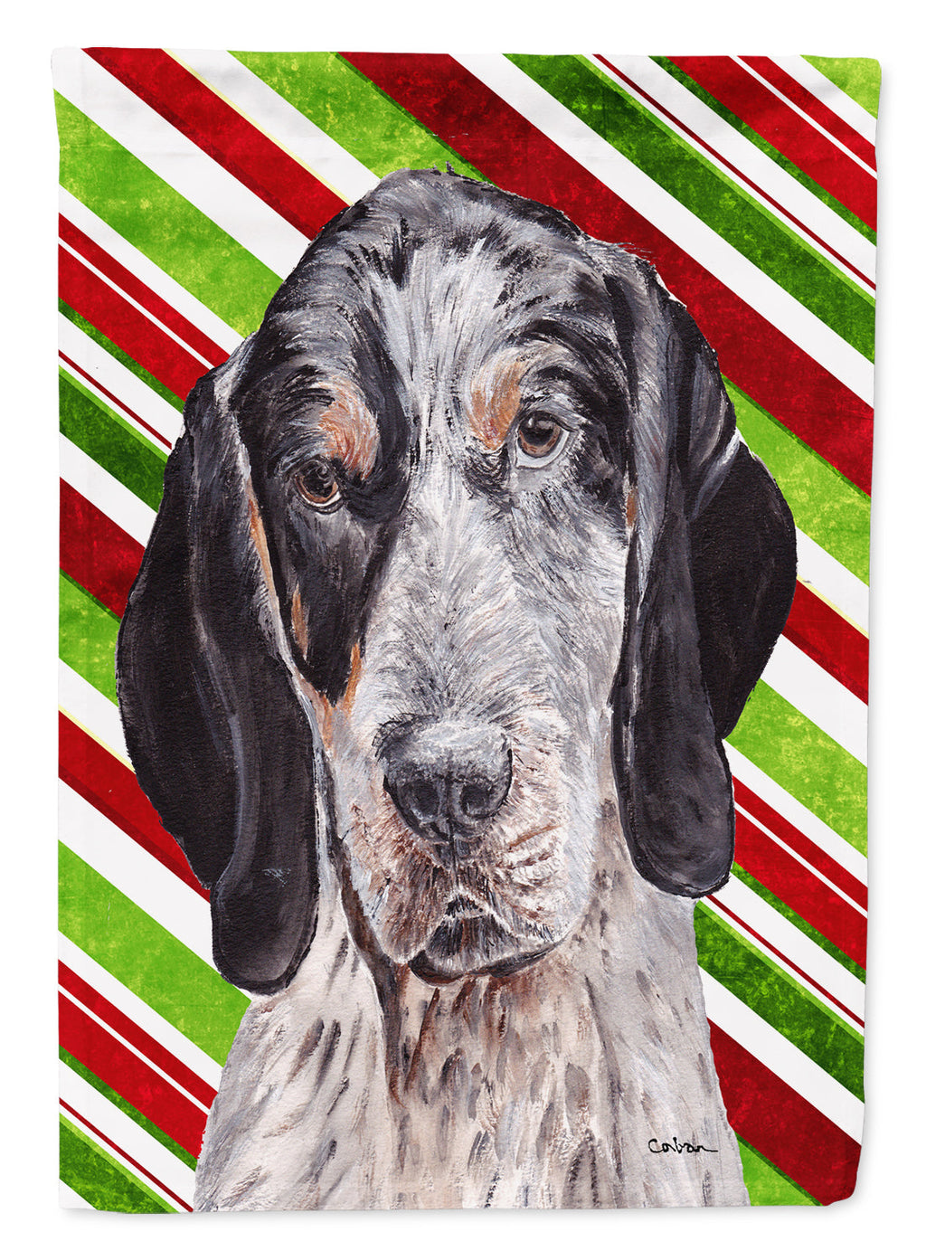 Blue Tick Coonhound Candy Cane Christmas House Flag 28x40 Porch Sleeve Pole Decorative Outside Yard Banner Artwork Wall Hanging, Polyester
