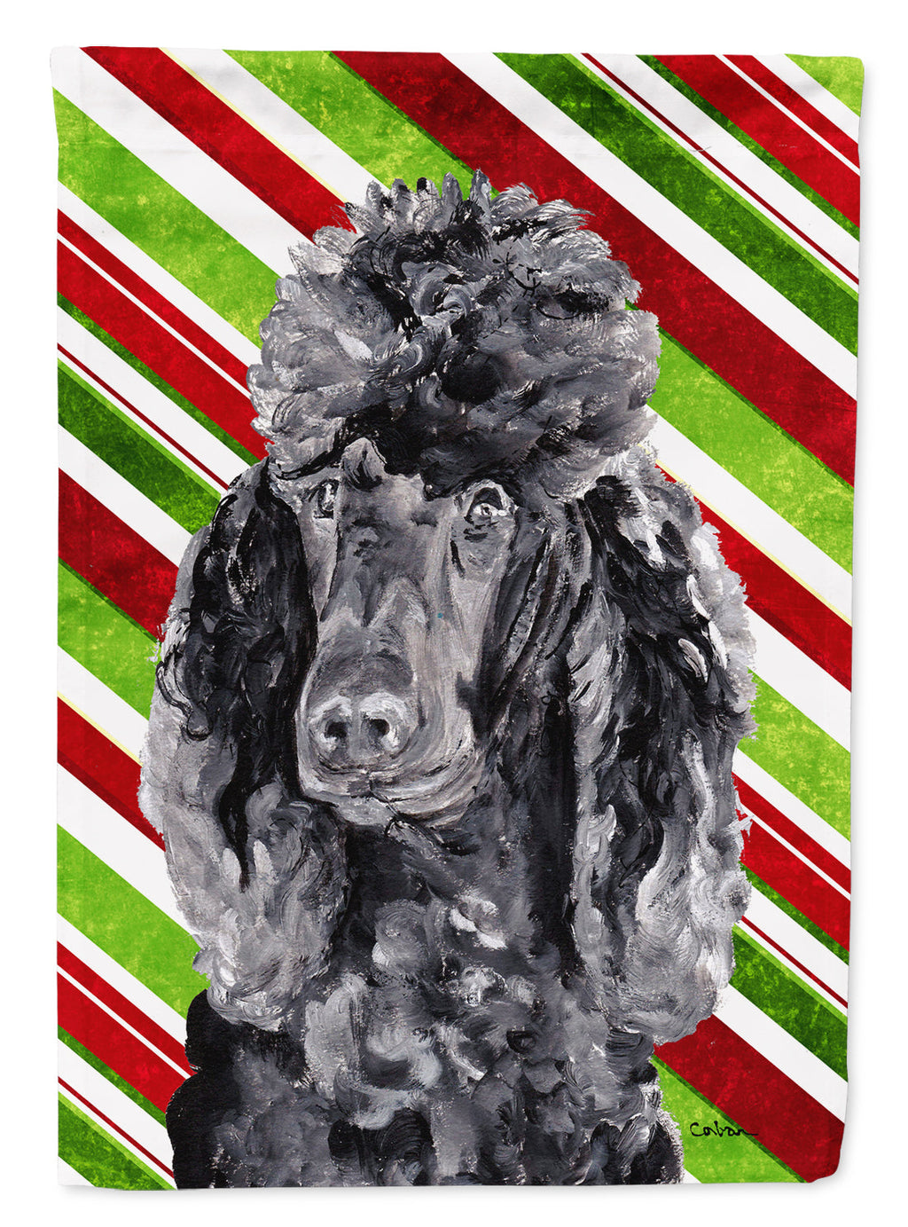 Black Standard Poodle Candy Cane Christmas House Flag 28x40 Porch Sleeve Pole Decorative Outside Yard Banner Artwork Wall Hanging, Polyester