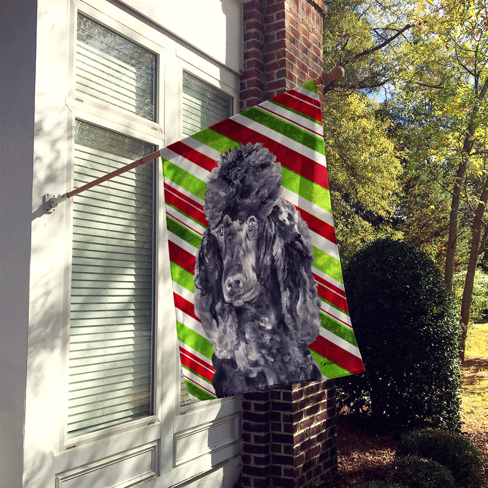 Black Standard Poodle Candy Cane Christmas House Flag 28x40 Porch Sleeve Pole Decorative Outside Yard Banner Artwork Wall Hanging, Polyester