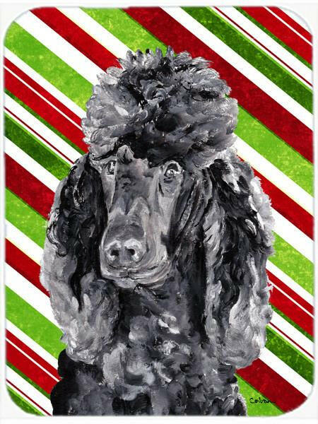 Black Standard Poodle Candy Cane Christmas Cutting Board Tempered Glass Kitchen Cutting Surface, Heat Resistant Chopping, Non-Slip Feet, Food Prep & Serving