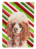Red Miniature Poodle Candy Cane Christmas House Flag 28x40 Porch Sleeve Pole Decorative Outside Yard Banner Artwork Wall Hanging, Polyester
