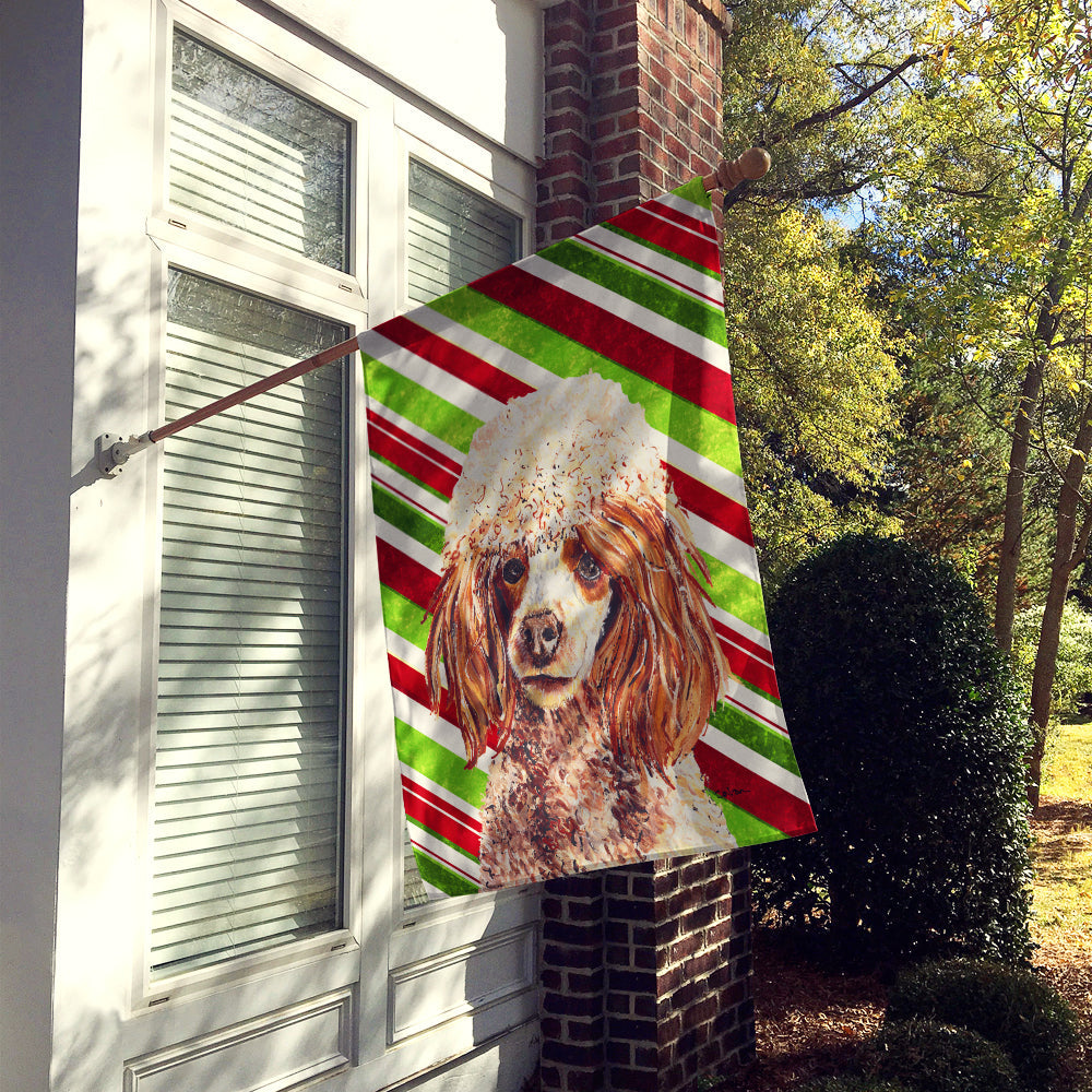 Red Miniature Poodle Candy Cane Christmas House Flag 28x40 Porch Sleeve Pole Decorative Outside Yard Banner Artwork Wall Hanging, Polyester