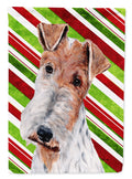 Wire Fox Terrier Candy Cane Christmas House Flag 28x40 Porch Sleeve Pole Decorative Outside Yard Banner Artwork Wall Hanging, Polyester