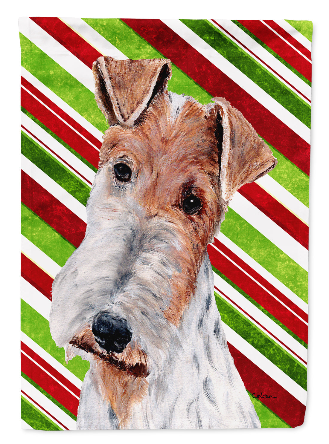 Wire Fox Terrier Candy Cane Christmas House Flag 28x40 Porch Sleeve Pole Decorative Outside Yard Banner Artwork Wall Hanging, Polyester