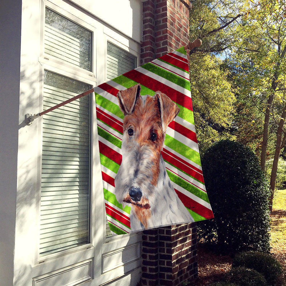 Wire Fox Terrier Candy Cane Christmas House Flag 28x40 Porch Sleeve Pole Decorative Outside Yard Banner Artwork Wall Hanging, Polyester