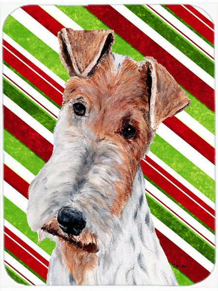 Wire Fox Terrier Candy Cane Christmas Cutting Board Tempered Glass Kitchen Cutting Surface, Heat Resistant Chopping, Non-Slip Feet, Food Prep & Serving