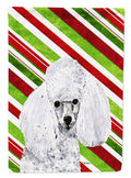 White Toy Poodle Candy Cane Christmas House Flag 28x40 Porch Sleeve Pole Decorative Outside Yard Banner Artwork Wall Hanging, Polyester