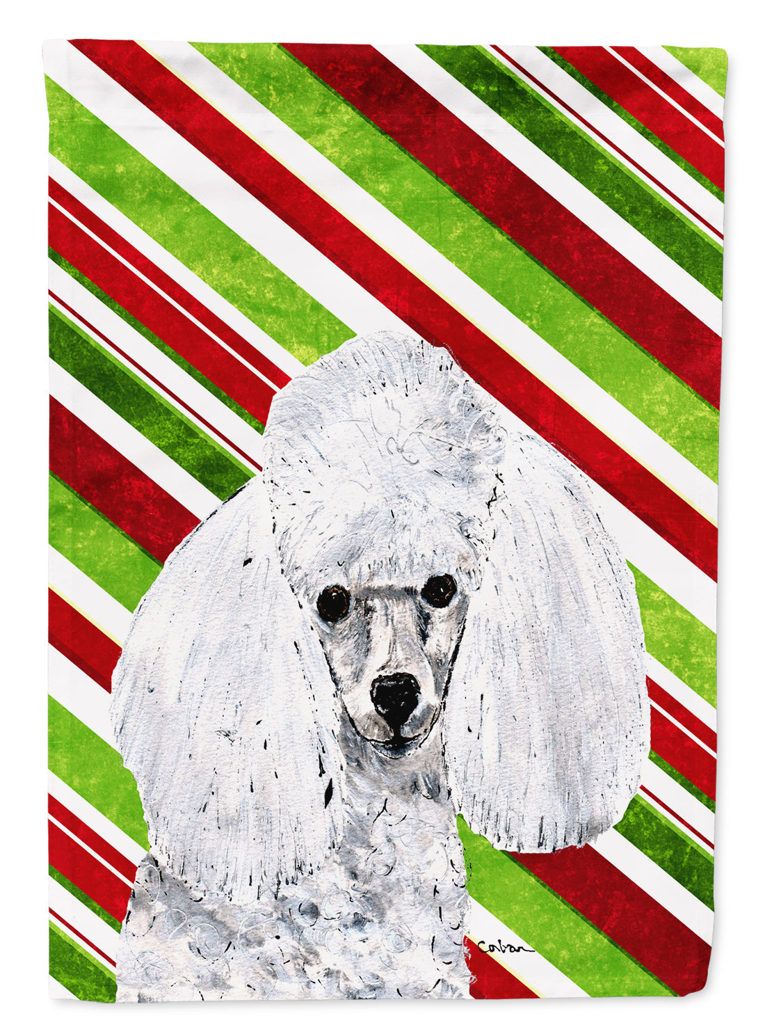 White Toy Poodle Candy Cane Christmas House Flag 28x40 Porch Sleeve Pole Decorative Outside Yard Banner Artwork Wall Hanging, Polyester