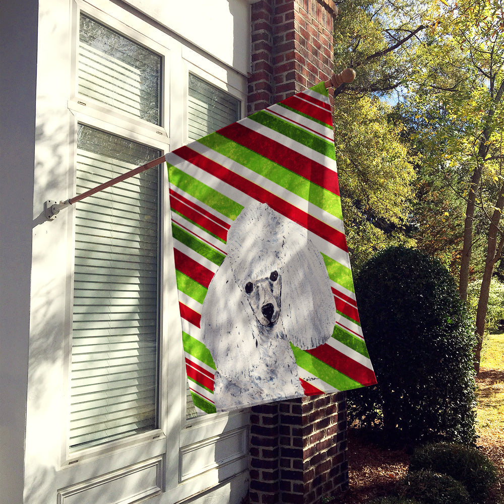 White Toy Poodle Candy Cane Christmas House Flag 28x40 Porch Sleeve Pole Decorative Outside Yard Banner Artwork Wall Hanging, Polyester