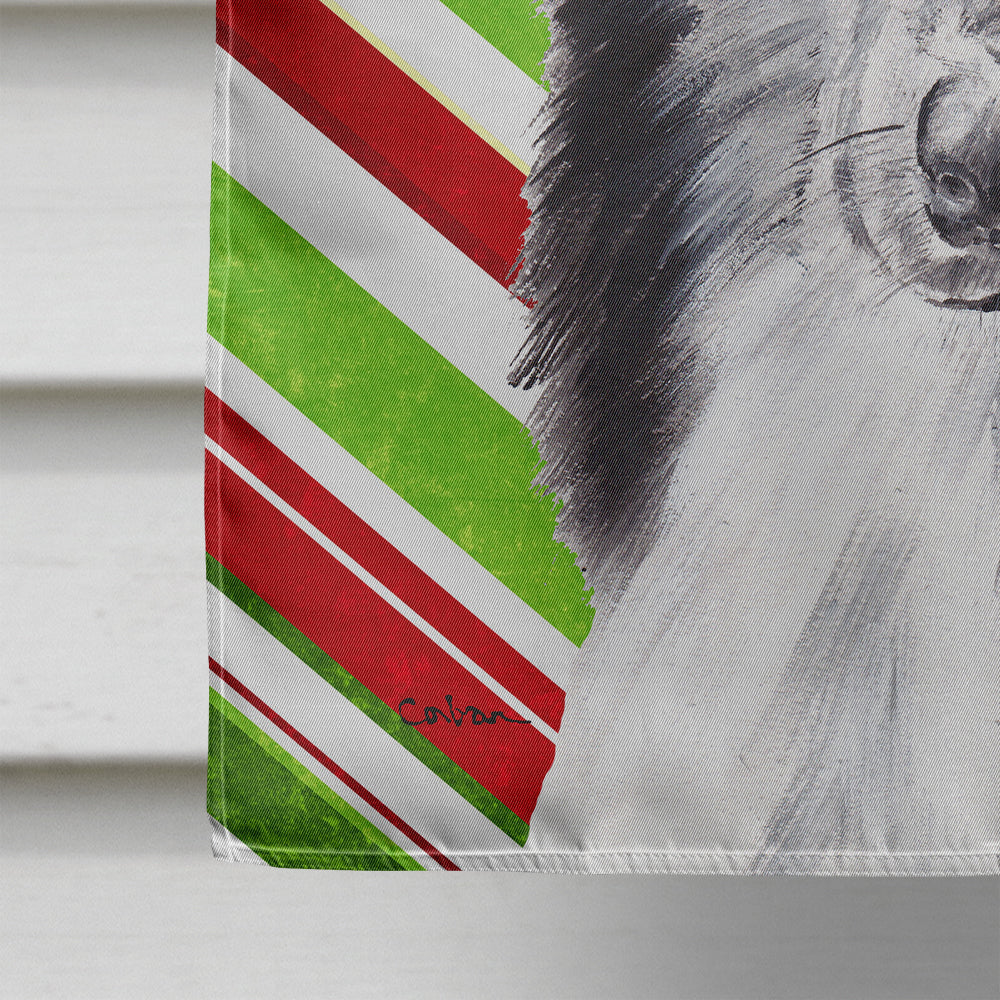 Black and White Collie Candy Cane Christmas House Flag 28x40 Porch Sleeve Pole Decorative Outside Yard Banner Artwork Wall Hanging, Polyester
