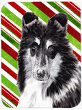 Black and White Collie Candy Cane Christmas Cutting Board Tempered Glass Kitchen Cutting Surface, Heat Resistant Chopping, Non-Slip Feet, Food Prep & Serving