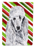 White Standard Poodle Candy Cane Christmas House Flag 28x40 Porch Sleeve Pole Decorative Outside Yard Banner Artwork Wall Hanging, Polyester