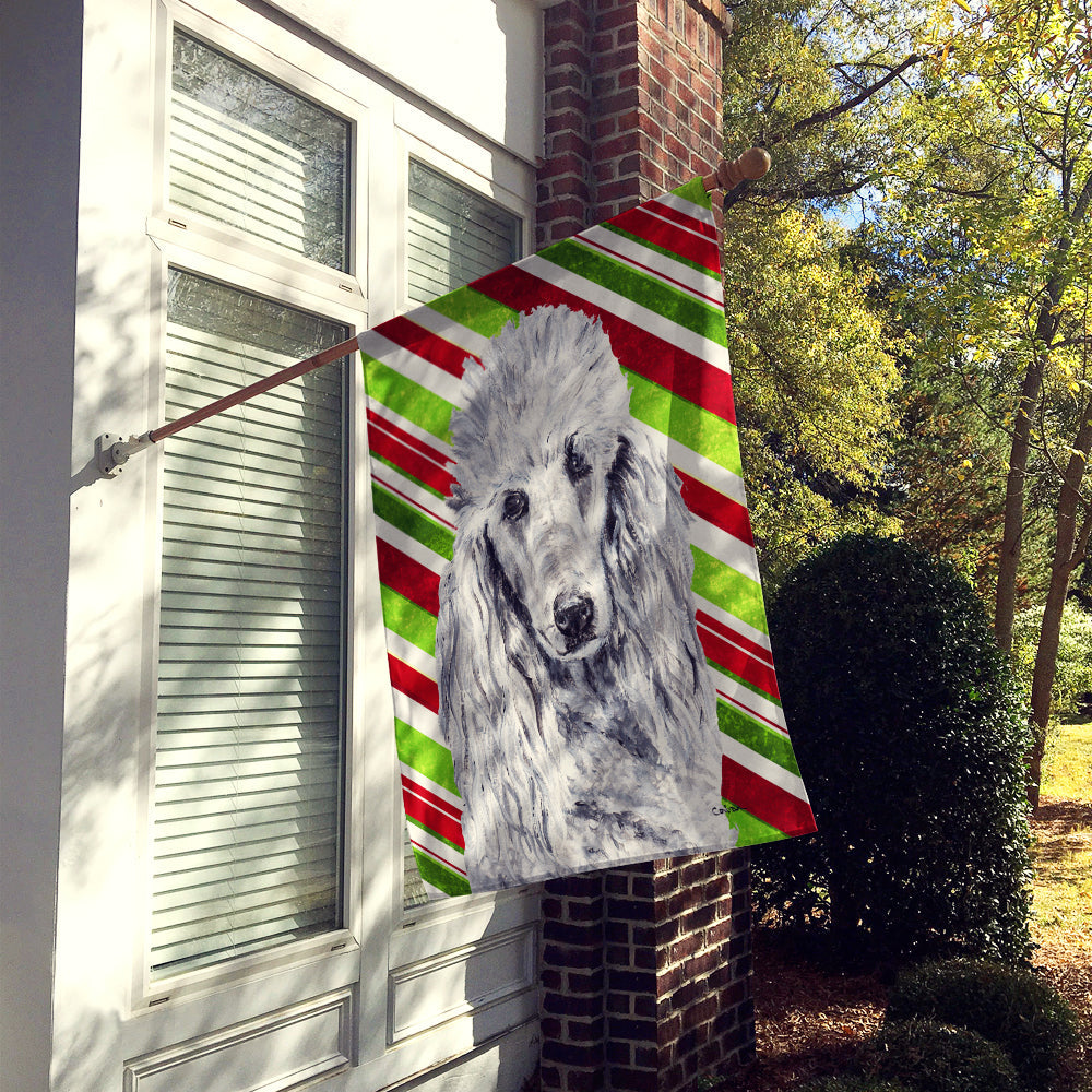 White Standard Poodle Candy Cane Christmas House Flag 28x40 Porch Sleeve Pole Decorative Outside Yard Banner Artwork Wall Hanging, Polyester