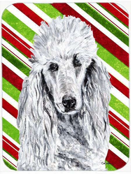 White Standard Poodle Candy Cane Christmas Cutting Board Tempered Glass Kitchen Cutting Surface, Heat Resistant Chopping, Non-Slip Feet, Food Prep & Serving