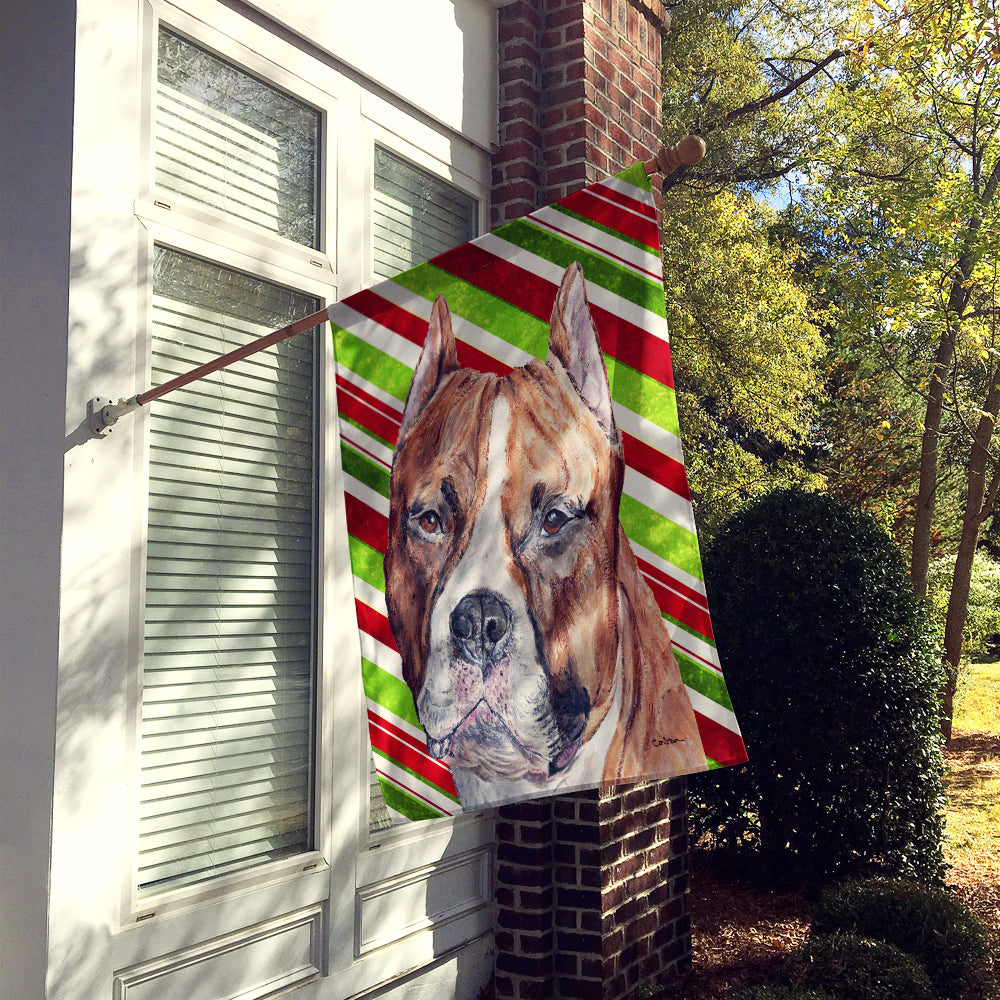 Staffordshire Bull Terrier Staffie Candy Cane Christmas House Flag 28x40 Porch Sleeve Pole Decorative Outside Yard Banner Artwork Wall Hanging, Polyester