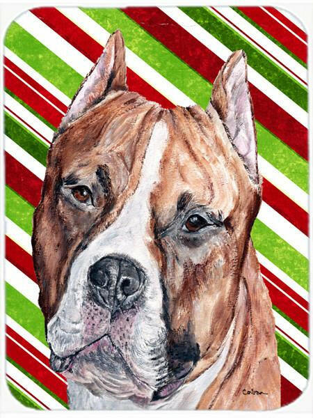 Staffordshire Bull Terrier Staffie Candy Cane Christmas Cutting Board Tempered Glass Kitchen Cutting Surface, Heat Resistant Chopping, Non-Slip Feet, Food Prep & Serving