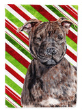 Staffordshire Bull Terrier Staffie Candy Cane Christmas House Flag 28x40 Porch Sleeve Pole Decorative Outside Yard Banner Artwork Wall Hanging, Polyester